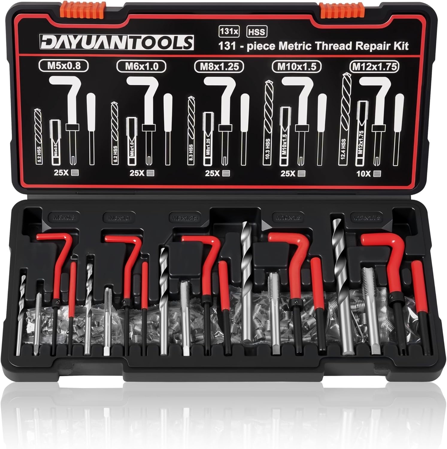 131Pcs Metric Helicoil Thread Repair Kit, HSS Drill Heli Coil Repair | M5-M12…