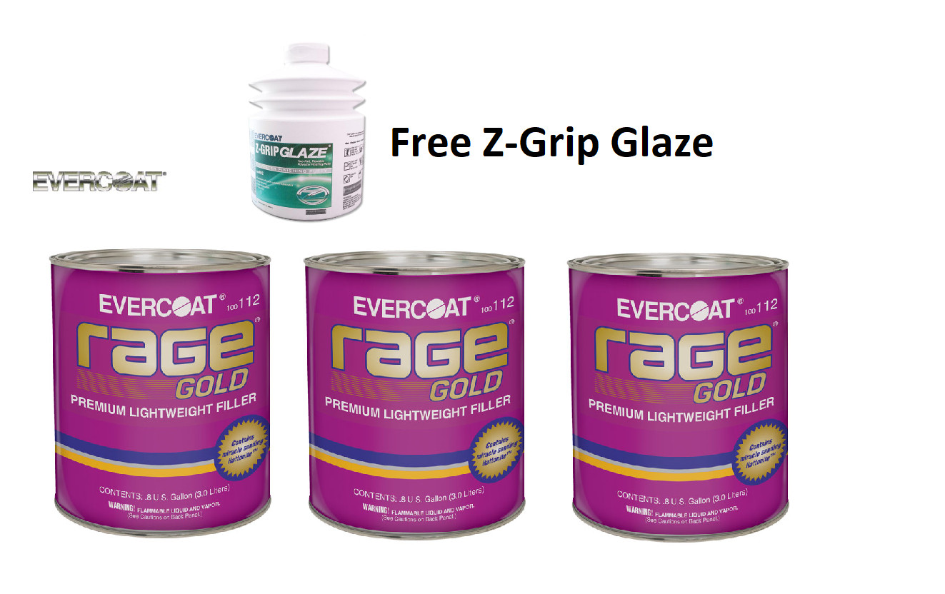 Rage Gold Premium Lightweight Body Filler, 0.8 Gallon FIB-112 Set Of 3