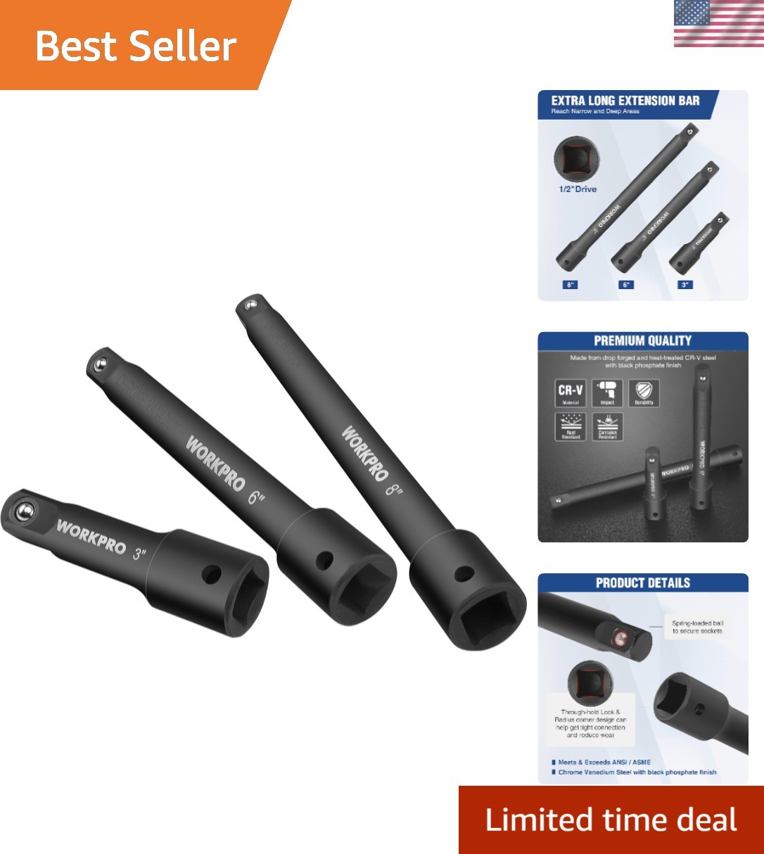 Corrosion-Resistant Impact Extension Set – 3 Sizes for Versatile Applications