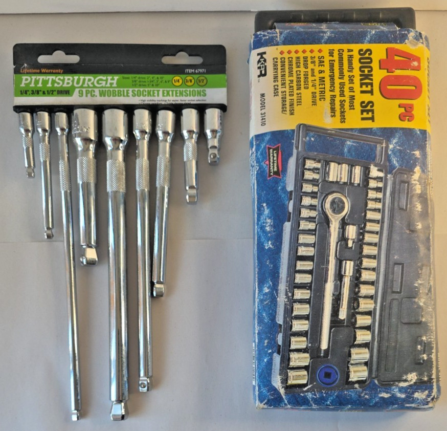 Vintage KR 40 pc 1/4” 3/8″ SAE/Metric Socket Set & 9 pc Wobble Extensions ~ NEW
