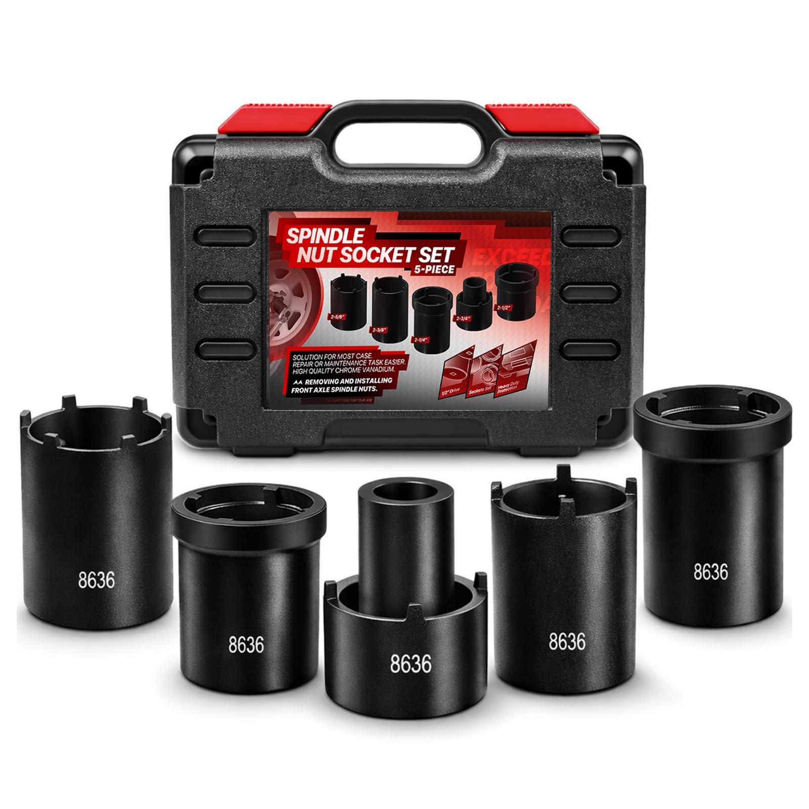 Sunluway Spindle Nut Socket Tool Kit 5 Pcs Axle Hub Lock Nut Socket Set 1/2” …
