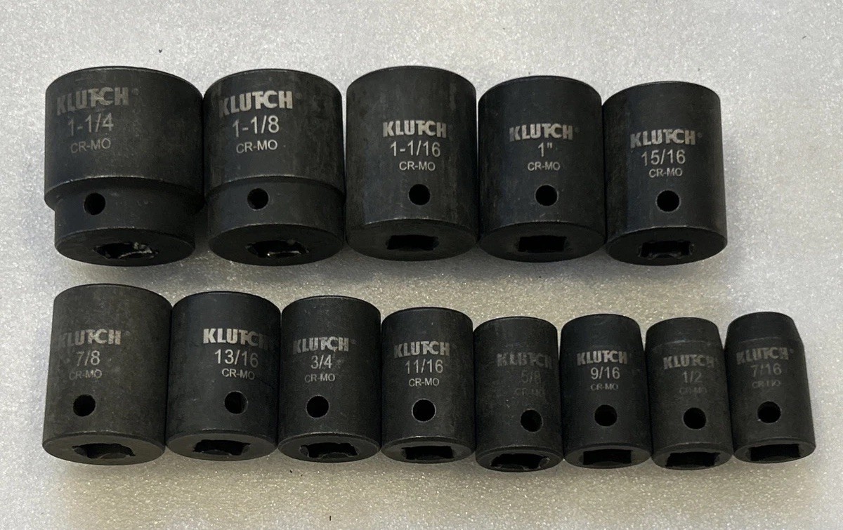 Klutch Impact Sockets 6 Point 1/2″ Drive SAE 13 Pieces