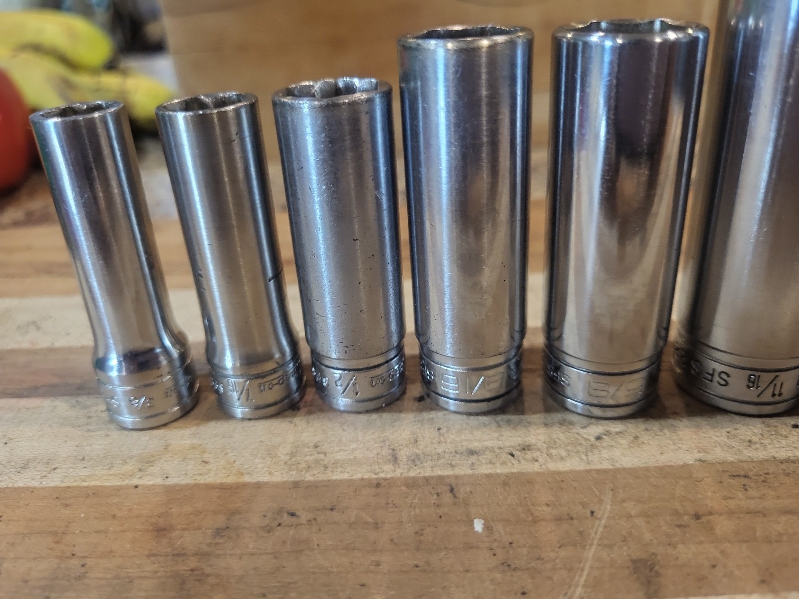 Snap-On 9 Pc. 3/8″ Dr. 6 Pt. SAE Deep Socket Set 209SFS 3/8″-7/8″ GUC 🔥 🇺🇸