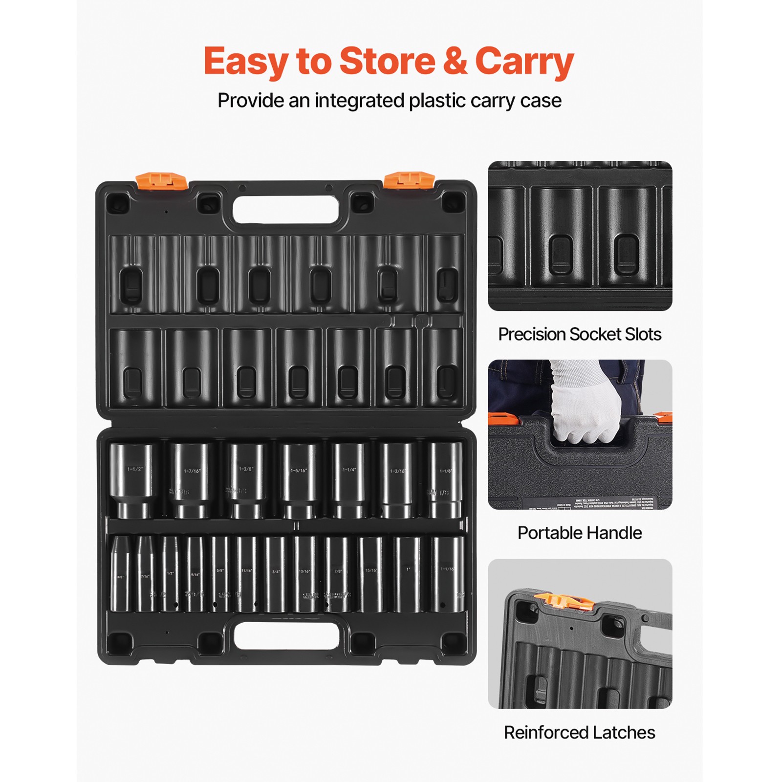 VEVOR 19 Pcs Impact Socket Set 1/2 Inch Drive 3/8 inch to 1-1/2 inch Deep Length