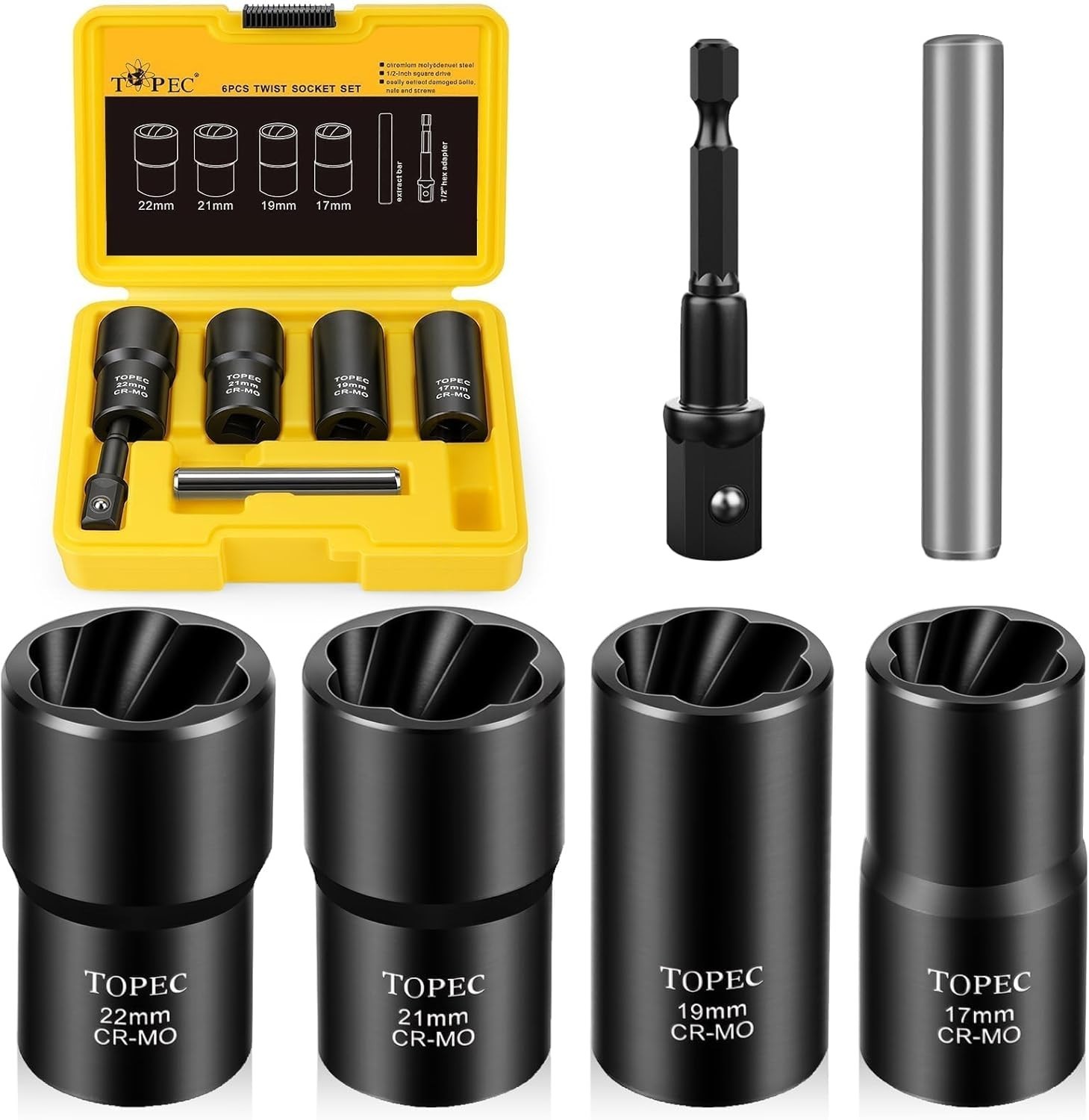 6-Piece Lug Nut Remover Set – Stripped Nut Extractor for Auto Repairs