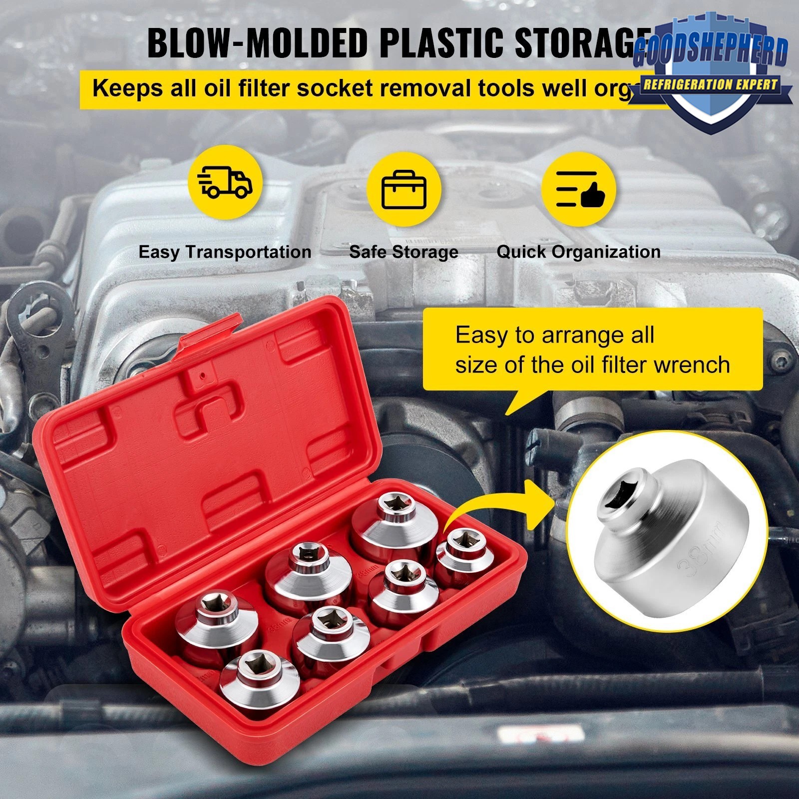7-Piece Paper Cartridge Housing Oil Filter Cap Wrench Socket Set Tool Kit w/ Box