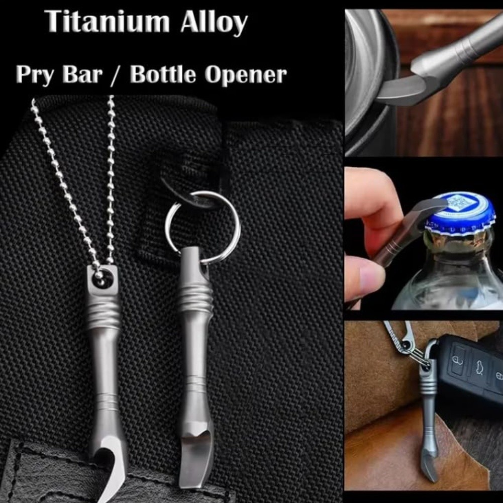 Compact Lightweight Titanium Crowbar Keychain EDC Bottle Opener and Pry Bar
