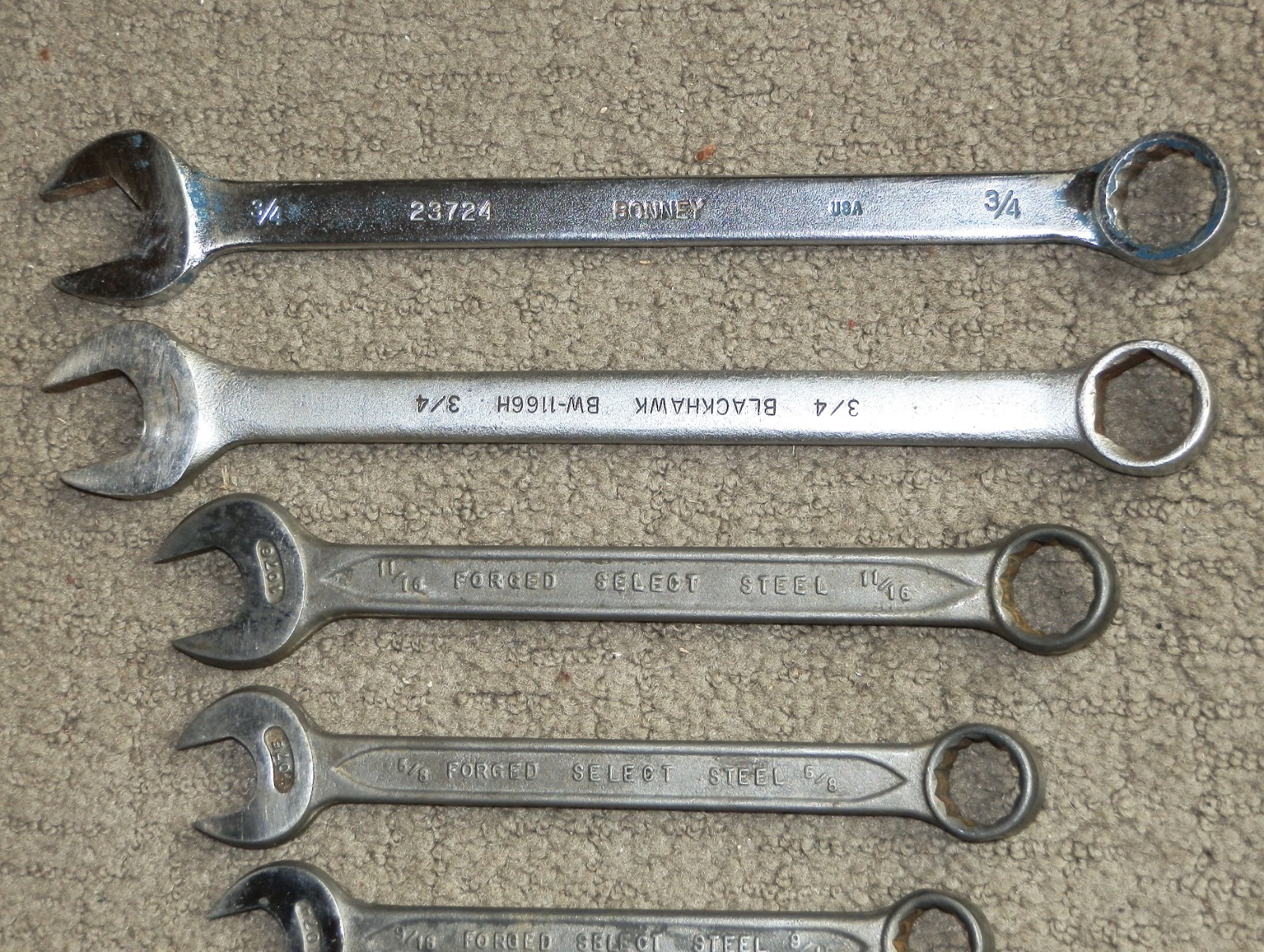 Lot of 13 SAE Wrenches 1/4″-3/4″ – Bonney, Blackhawk, Forged Select Steel, Other