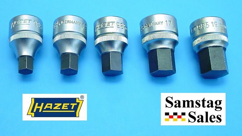 Hazet Germany 985 Socket set, Hex bit, 1/2″ dr 10mm, 12mm, 14mm, 17mm, and 19mm.