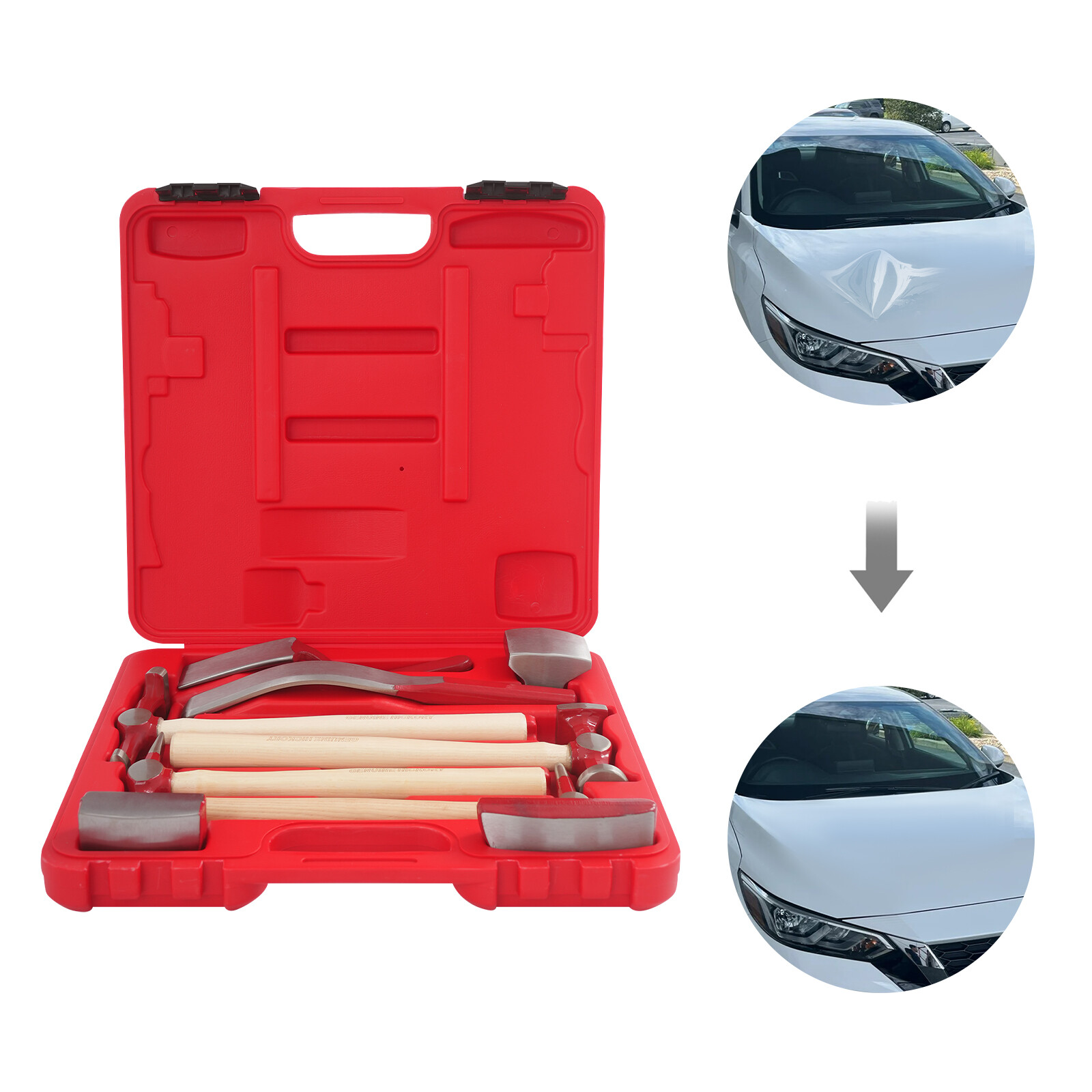 9pcs Set Hand Car Auto Body Work Hammer Dent Dolly Repair Kit w/ Tool Box
