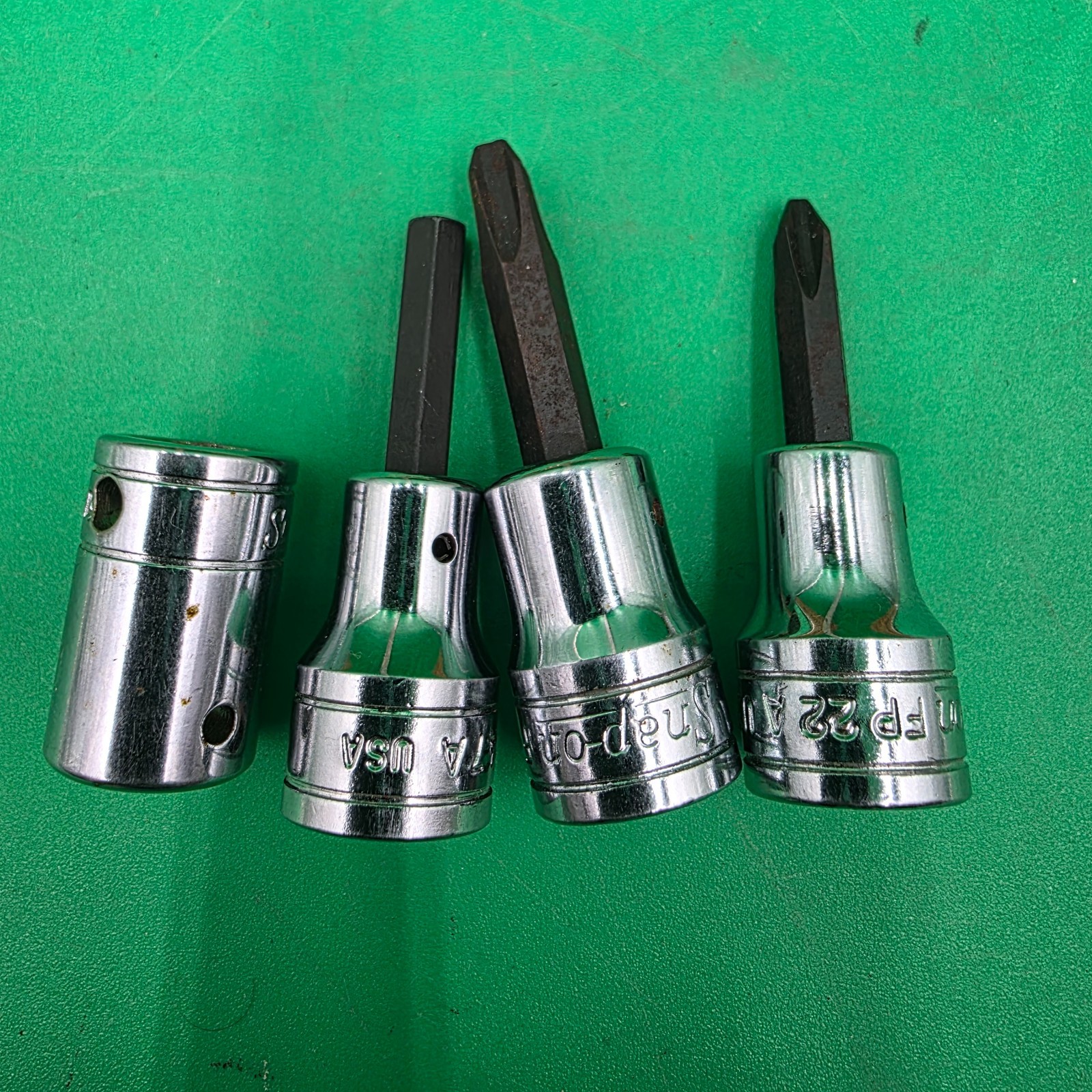 Used Lot of 4 Snap‑On 3/8in Driver Sockets FP 22A, FP 32A, FA 7A, FP 41B