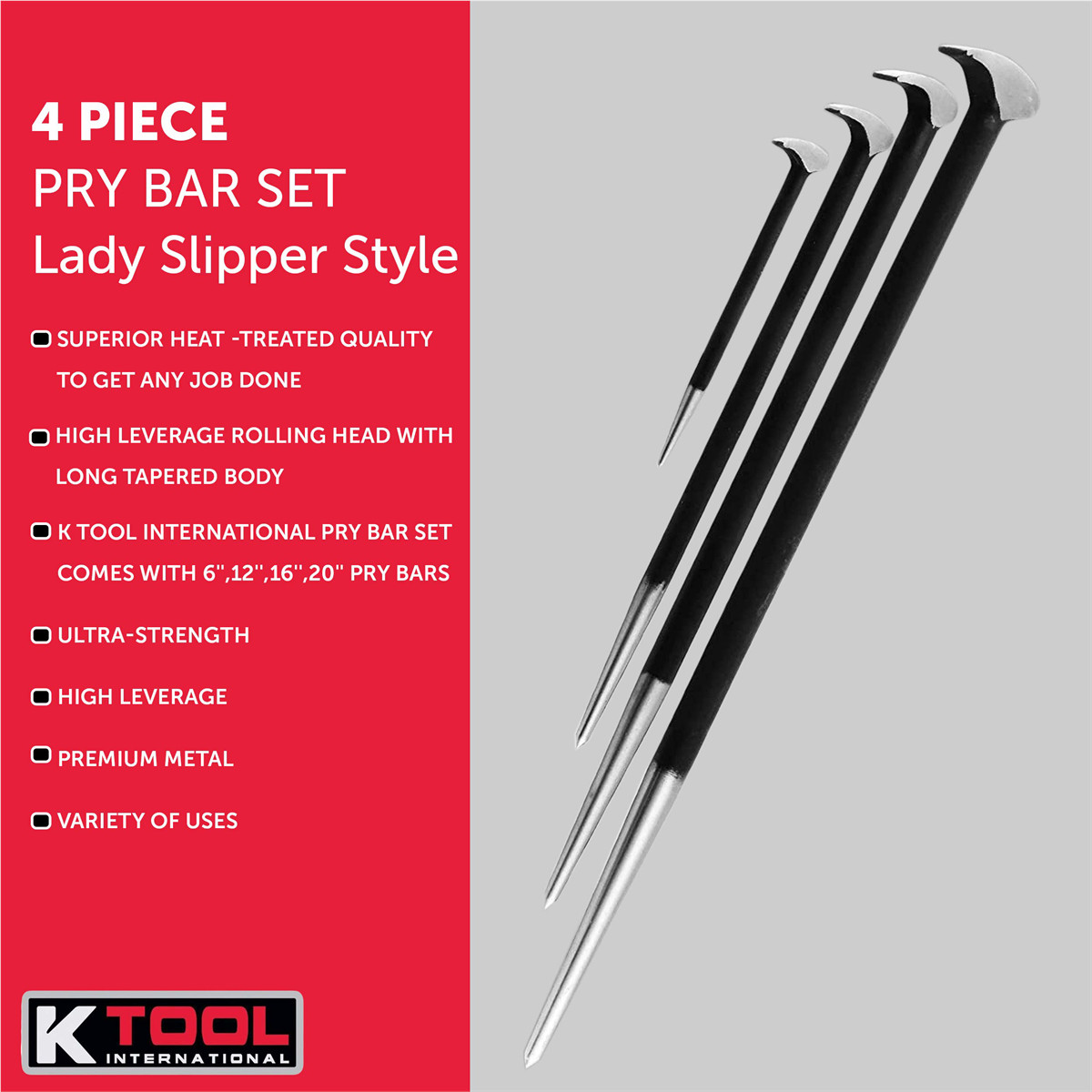 K Tool International 71600 Heat Treated Pry Bars With Rolling Head Design