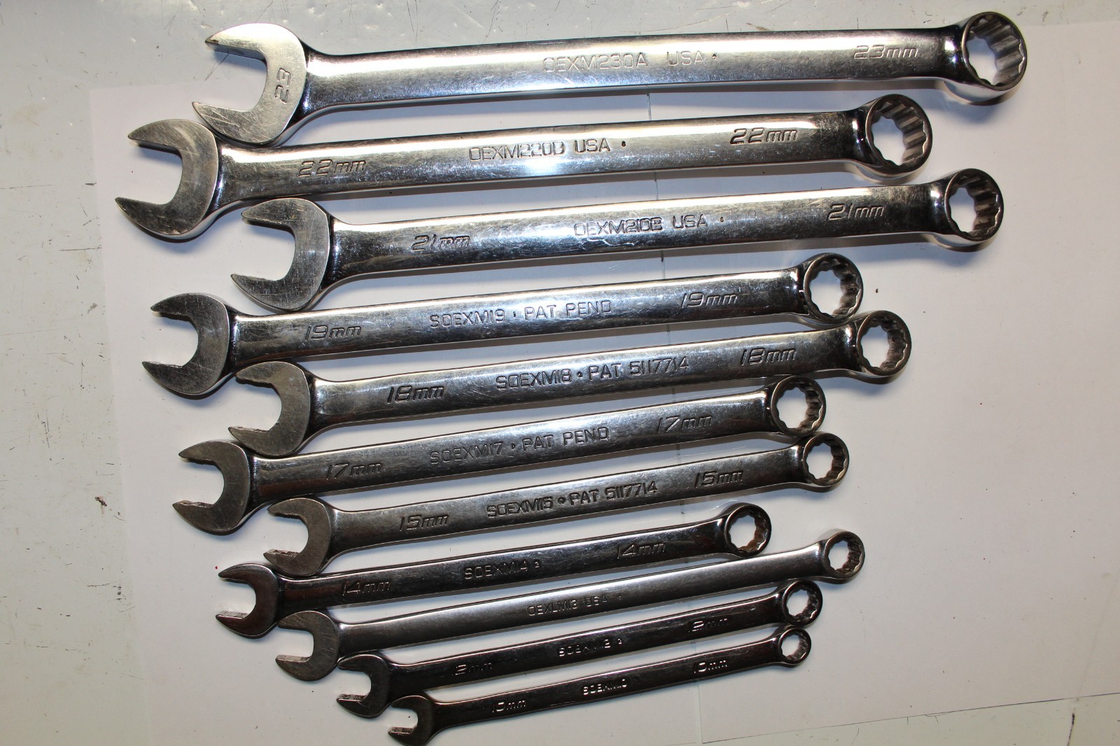 SNAP-ON TOOLS 11 pc 12-Point Metric Combination Wrench Set USA 23MM 22MM 10MM