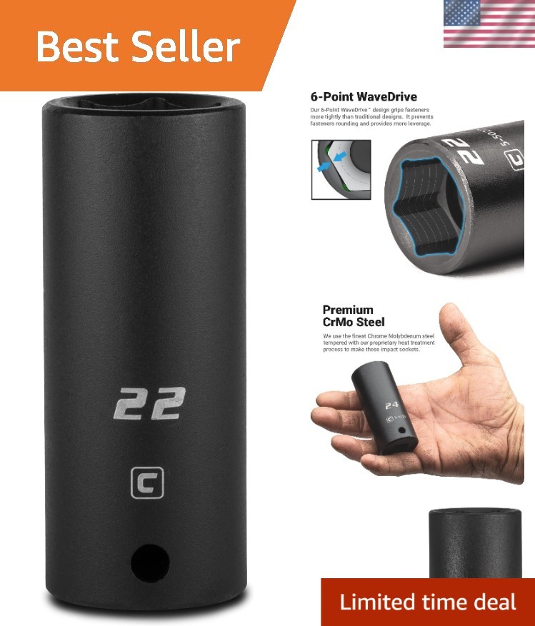 Long-lasting 22mm Deep Impact Socket with Enhanced Grip & Corrosion Resistance