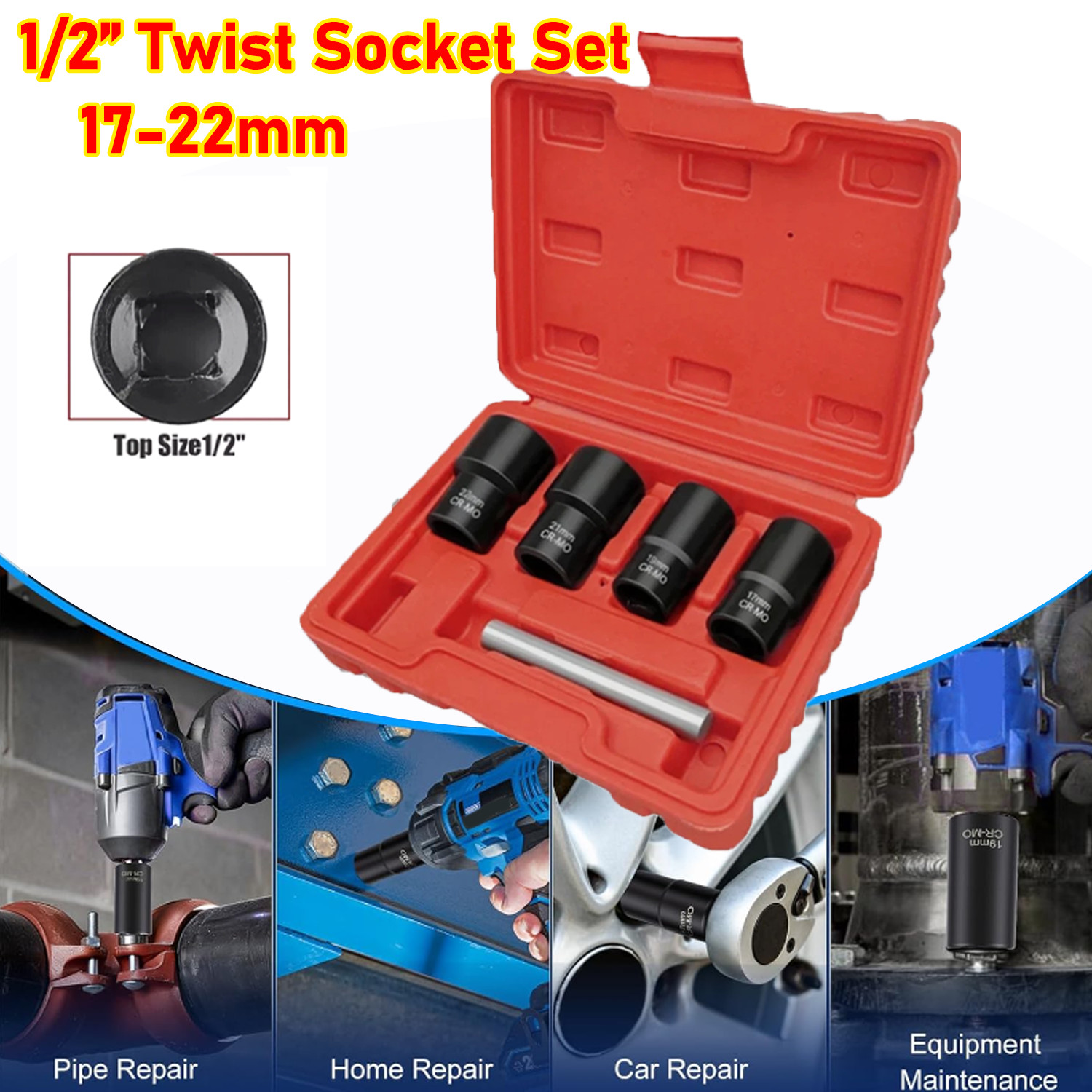 5Pc Wheel Lug Nut Remover 1/2″ Drive Twist Socket Kit Remove Damaged Locked Nut