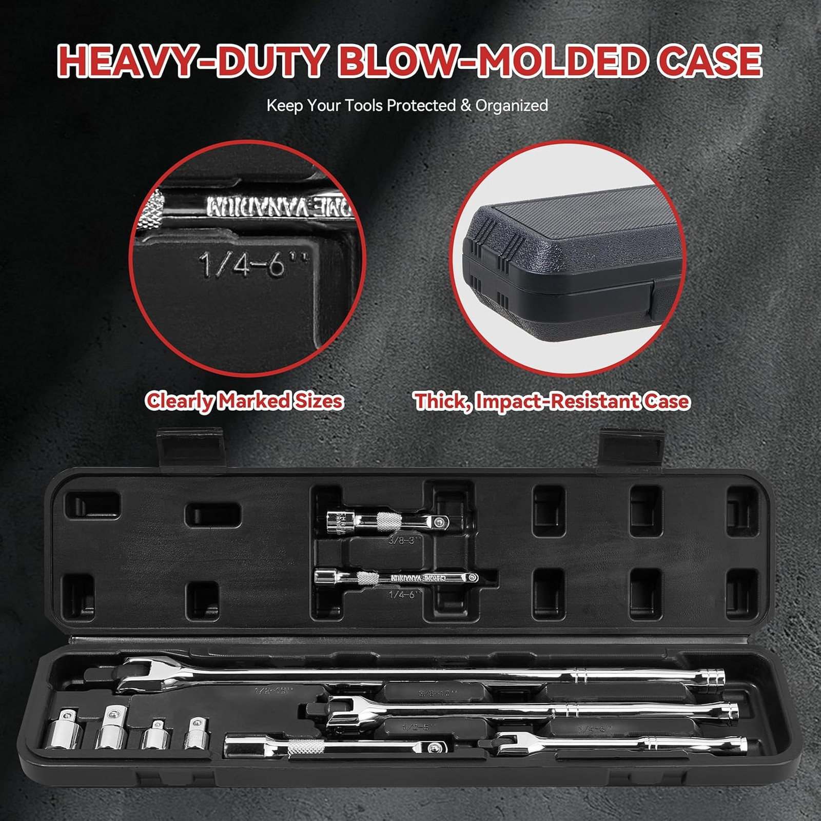 10 Piece Breaker Bar Set with 3/8, 1/2, 1/4 Inch Drive Rotatable Head Extension