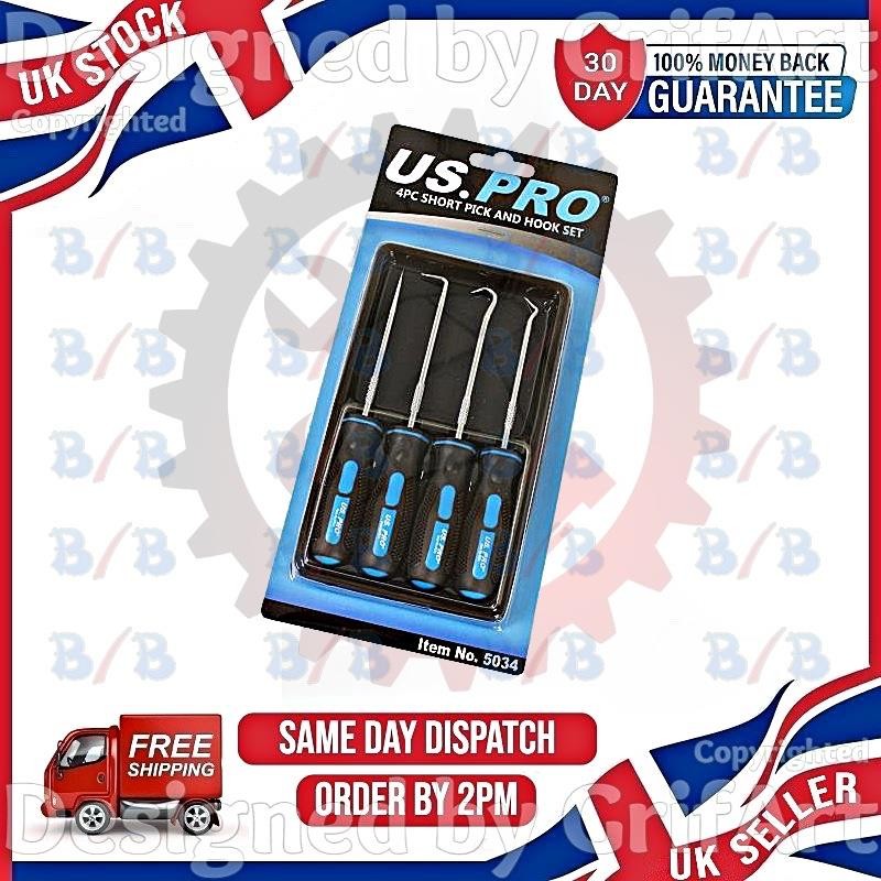 4PC SHORT MINI HOOK & PICK TOOL SET SEAL AND O RING REMOVER 75° 90° 135° 180°