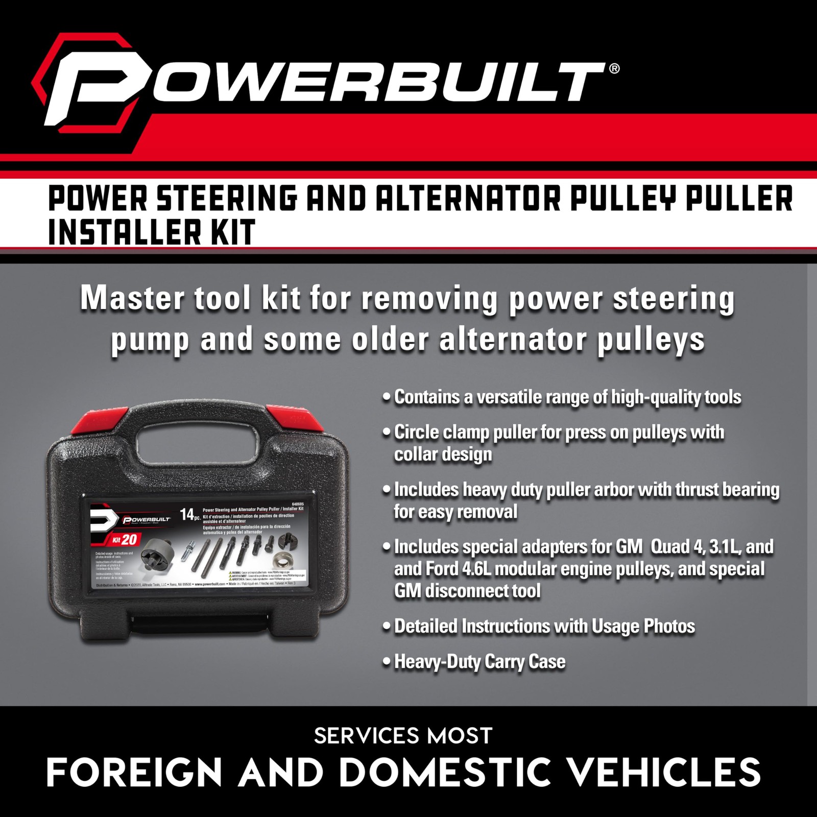 Powerbuilt Power Steering and Alternator Pulley Remove and Install Tool Set,