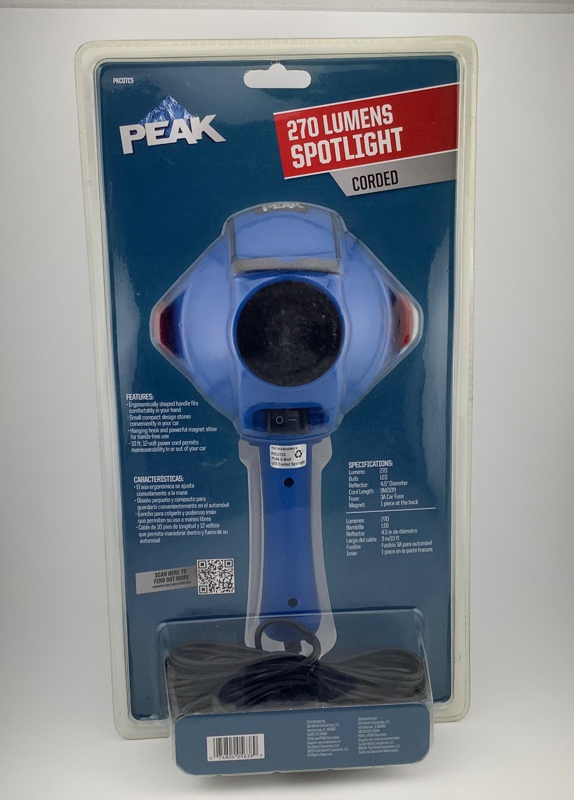 Peak 270 Lumens Spotlight Detachable Red Lens Corded New Packaging Shelf Wear