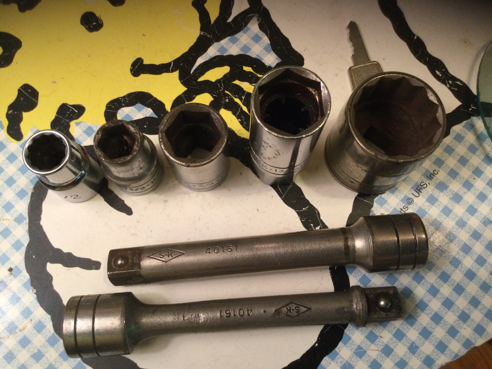 S-K 1/2″ Drive Socket Set – Shallow 6pt 1/2 3/4 13/16 12pt 1/2 1-1/8 (2)6” Ext