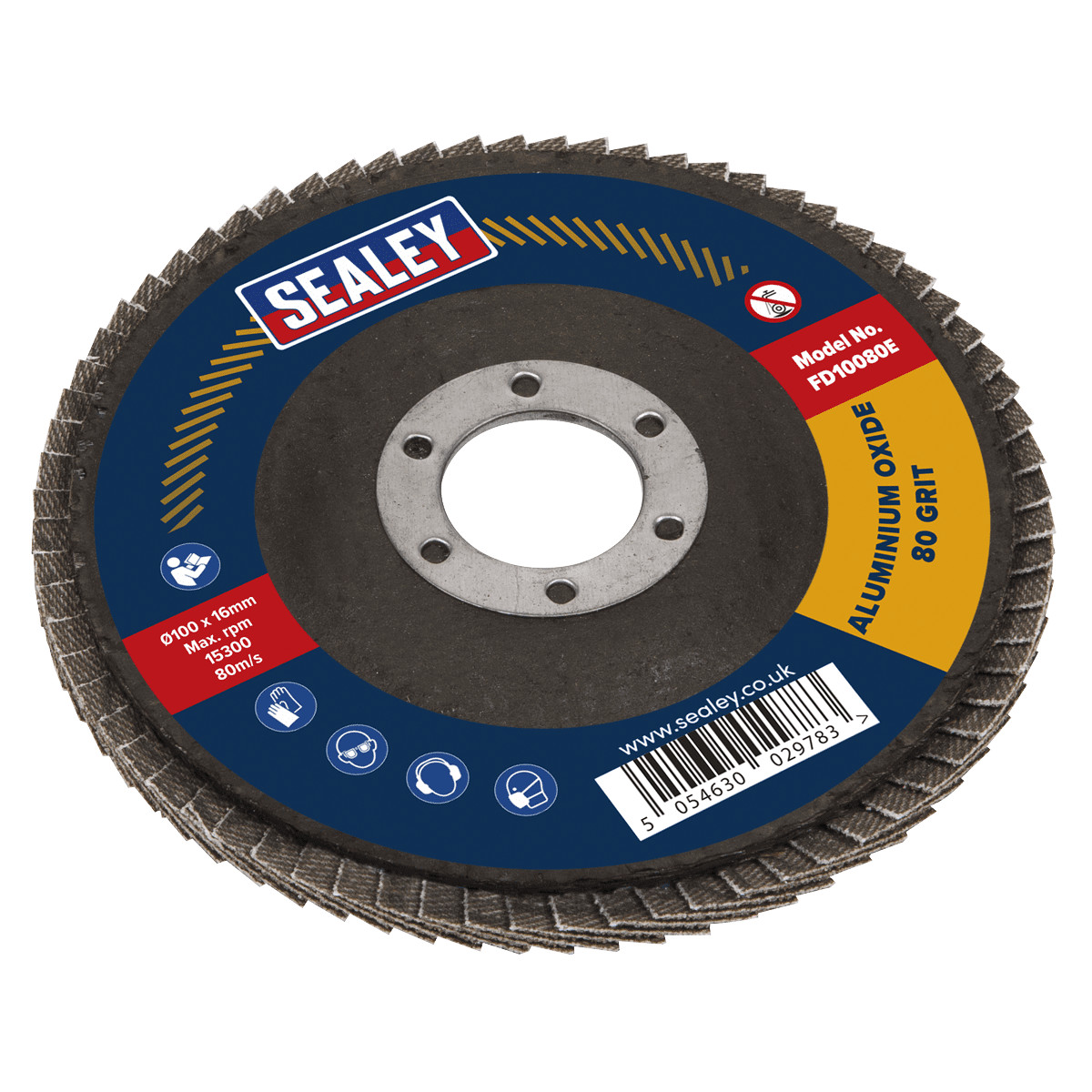 Sealey FD10080E Flap Disc Aluminium Oxide 100mm 16mm Bore 80Grit