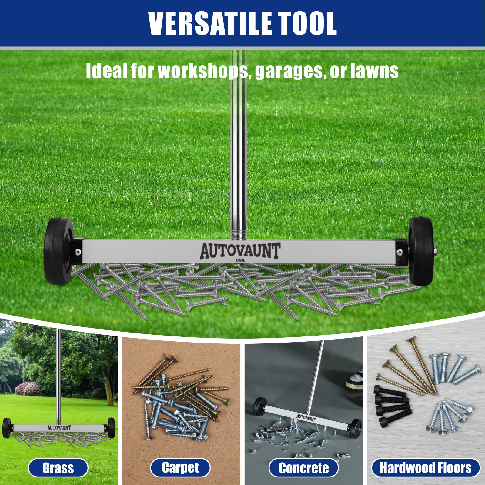 HORUSDY 17 Inch Rolling Magnetic Sweeper with Wheels 38″ Telescoping Pickup Tool