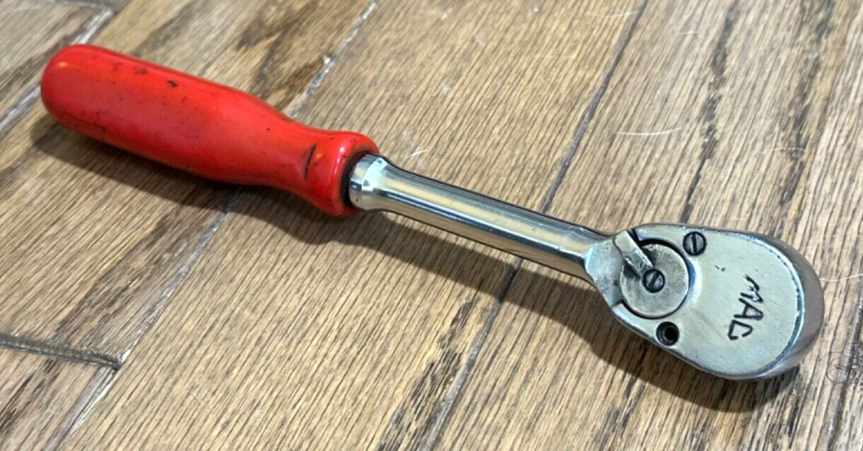 🇺🇸 MAC Tools USA 3/8″ DR Ratchet RED Socket Wrench Pear Fixed Head 8″ Long