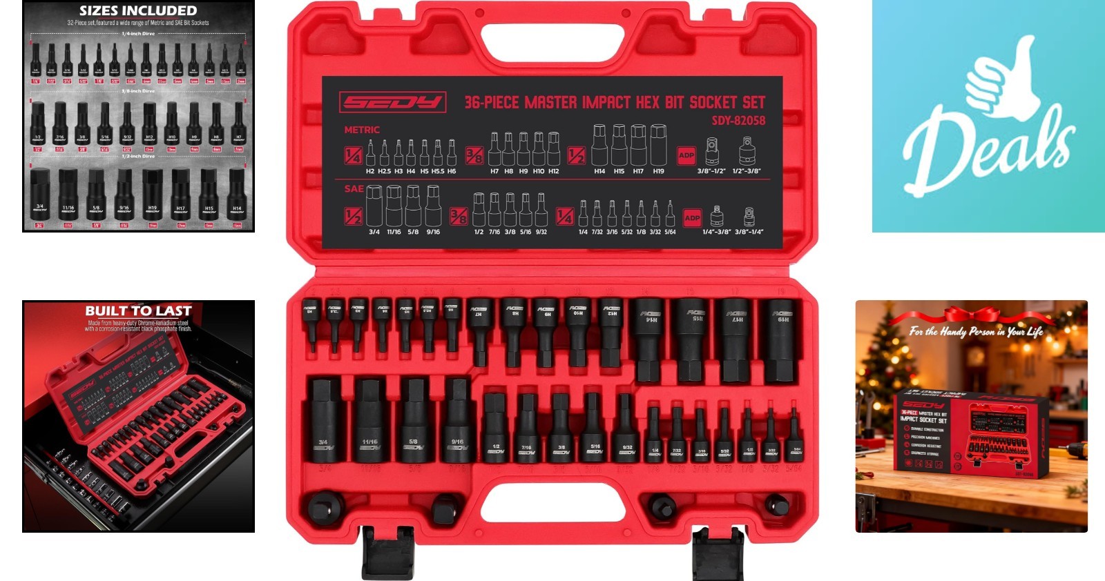 Complete 36-Piece Socket Set with Allen Adapters – SAE/Metric, Heavy-Duty Design