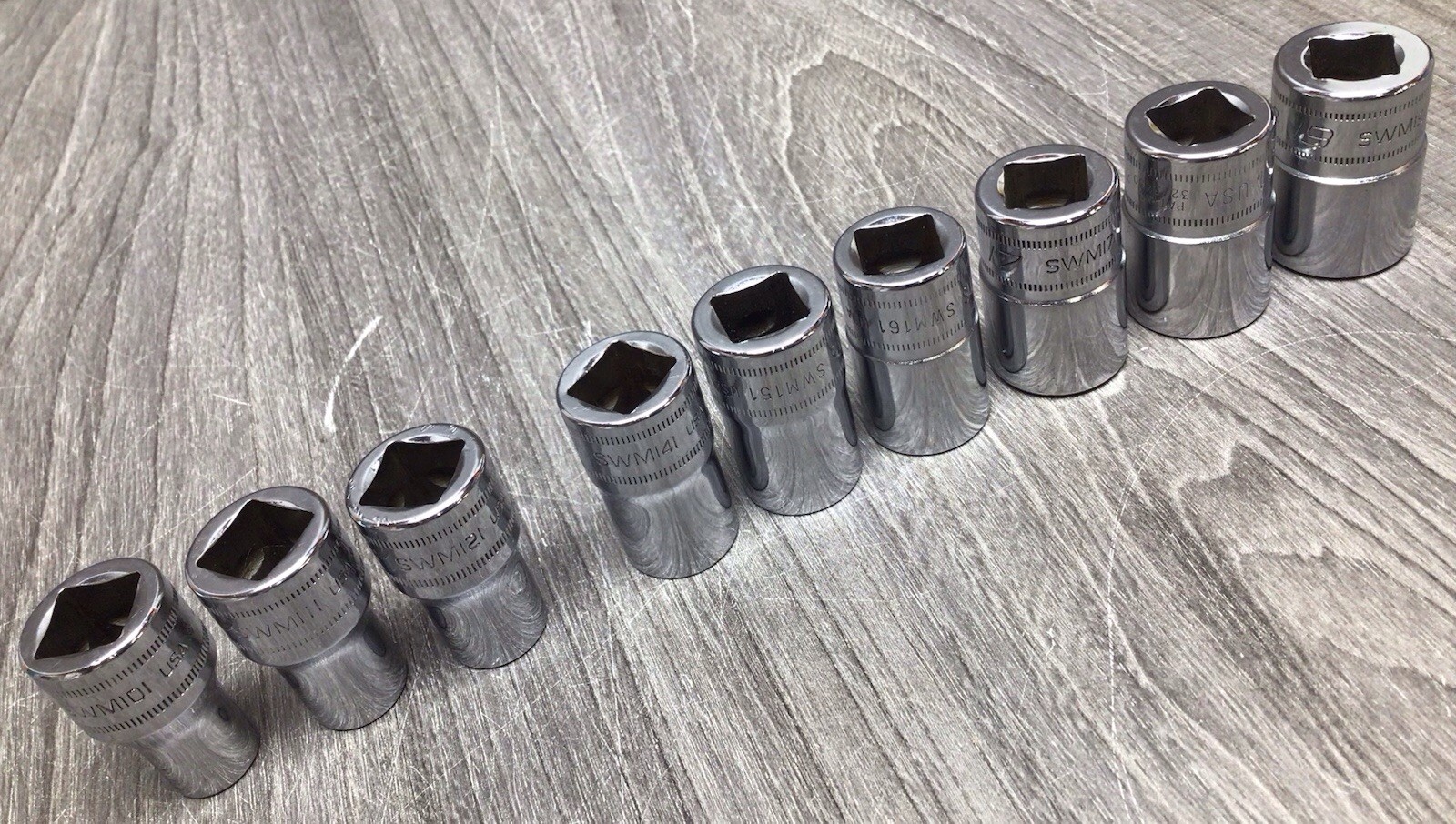 Snap-On SWM Series 1/2″ Drive 12-Point Shallow 9 Pcs Socket Set 10-19mm (1 miss)