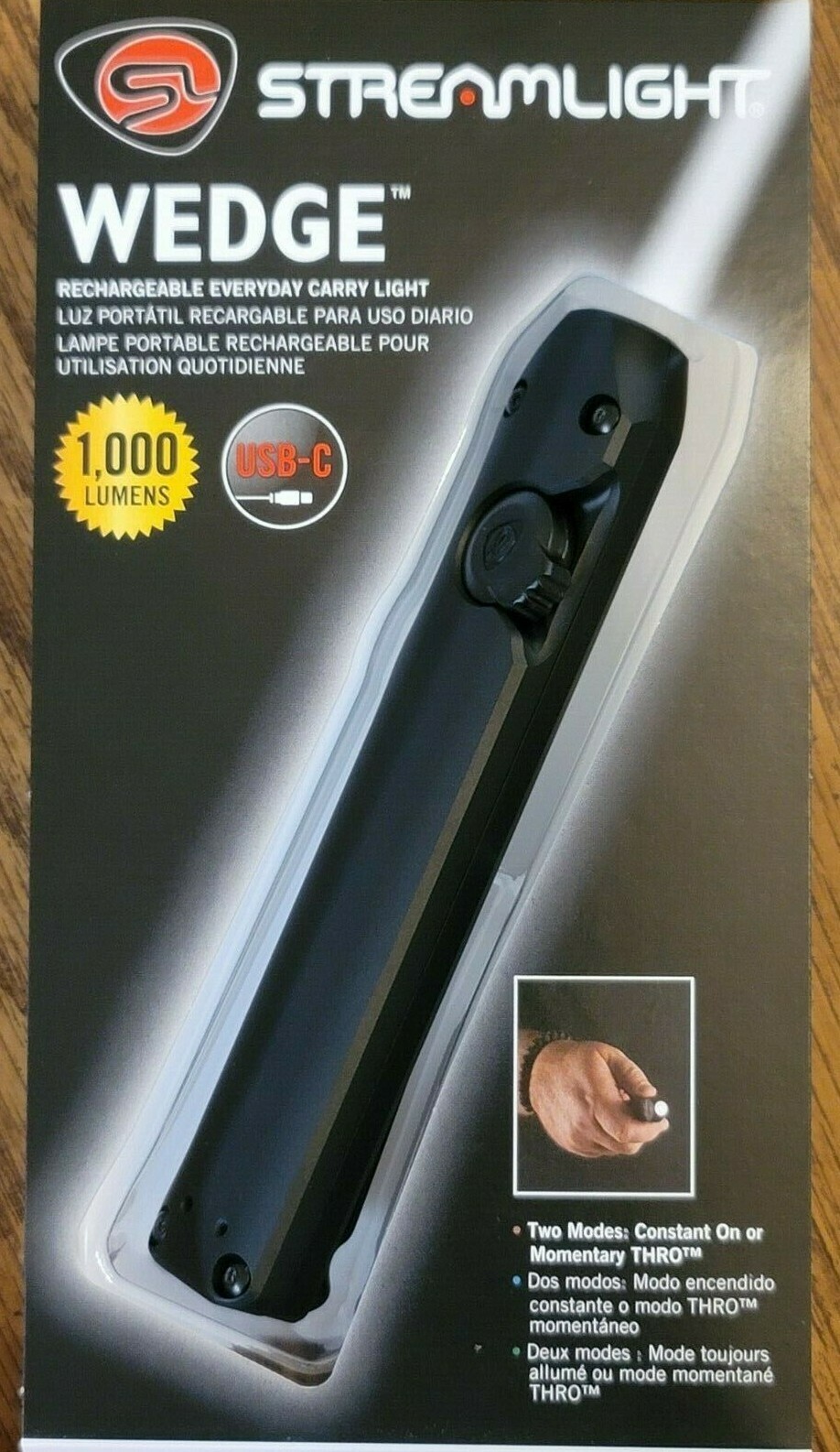 New Streamlight Rechargeable «Wedge» Pocket Light, 1,000 Lumens, Black #88810