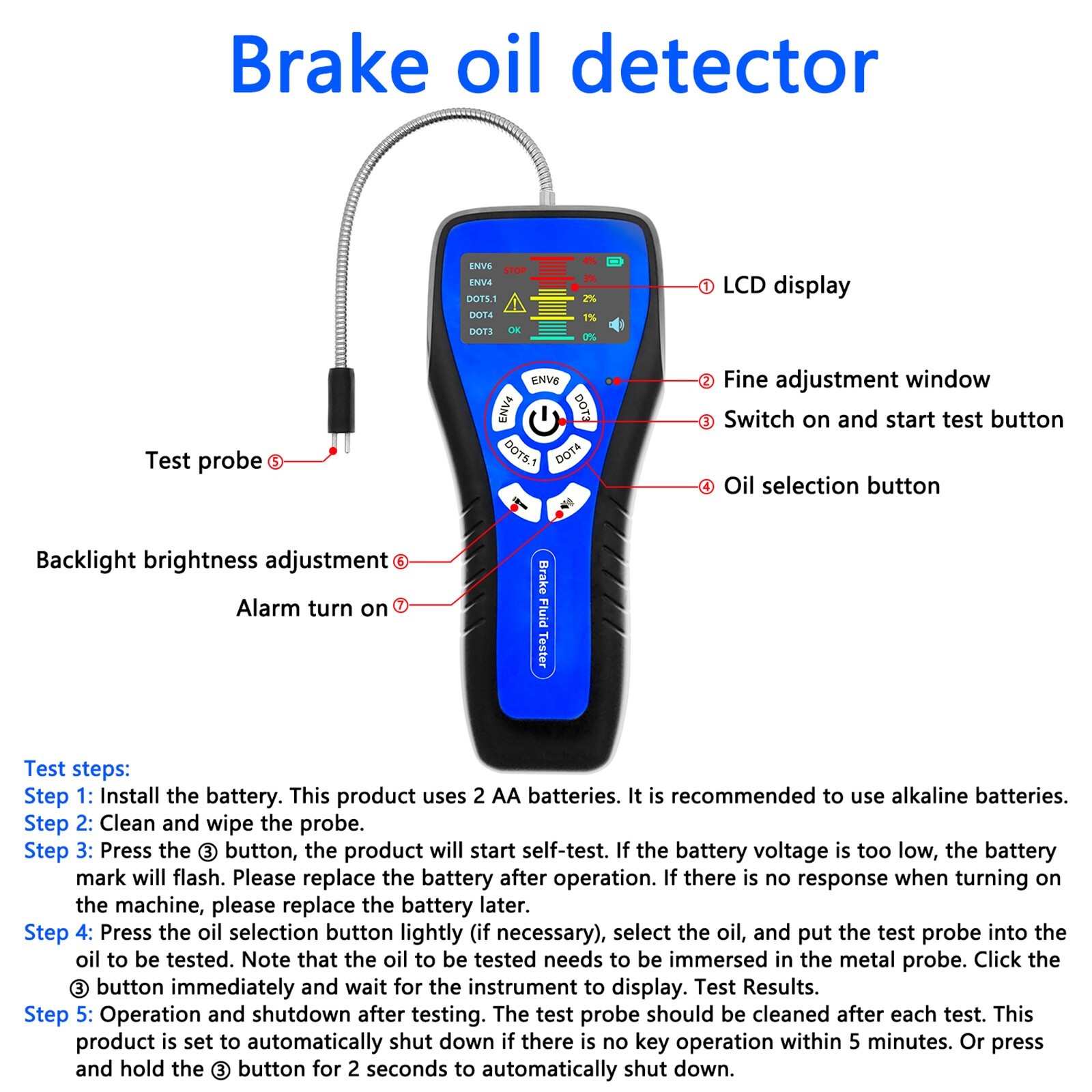 Brake Fluid Tester Portable Brake Oil Tester Automotive Tools,LCD Display