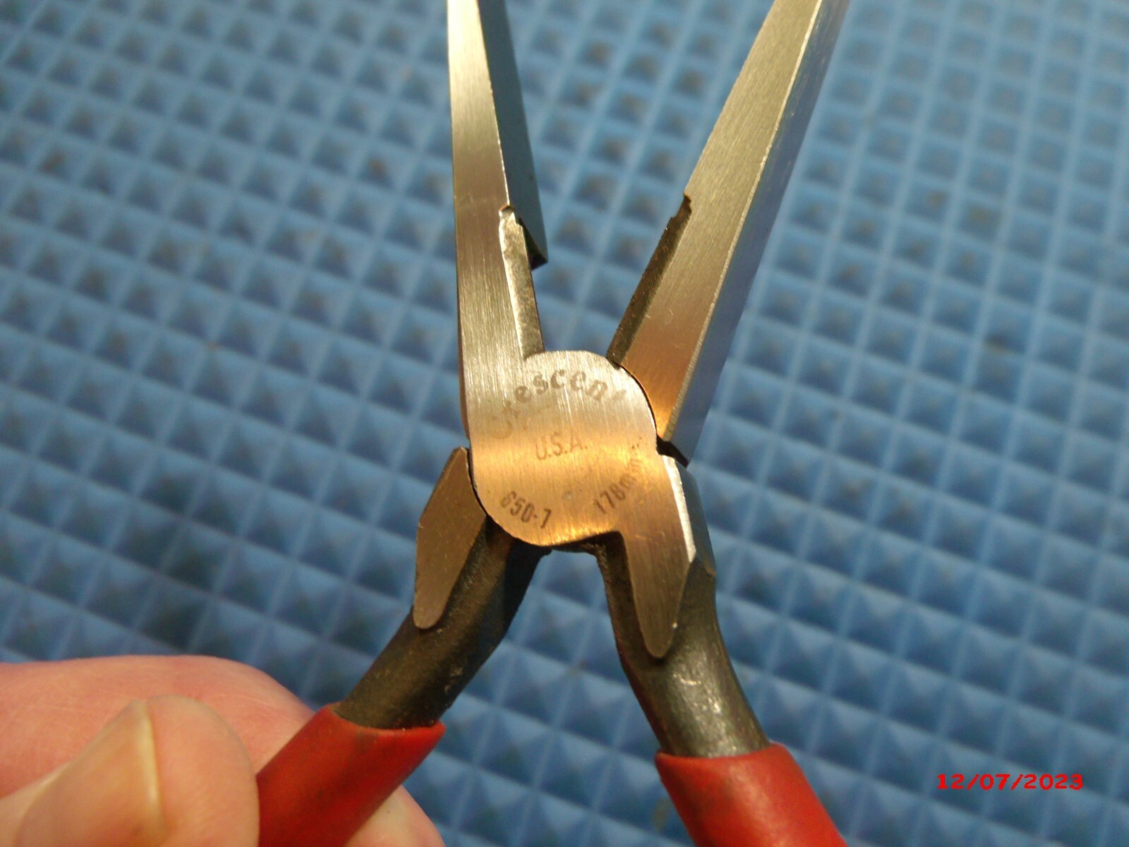 «CRESCENT» U.S.A. #650-1 FLAT NOSED PLIERS WITH WIRE CUTTERS AND RED VINYL GRIPS