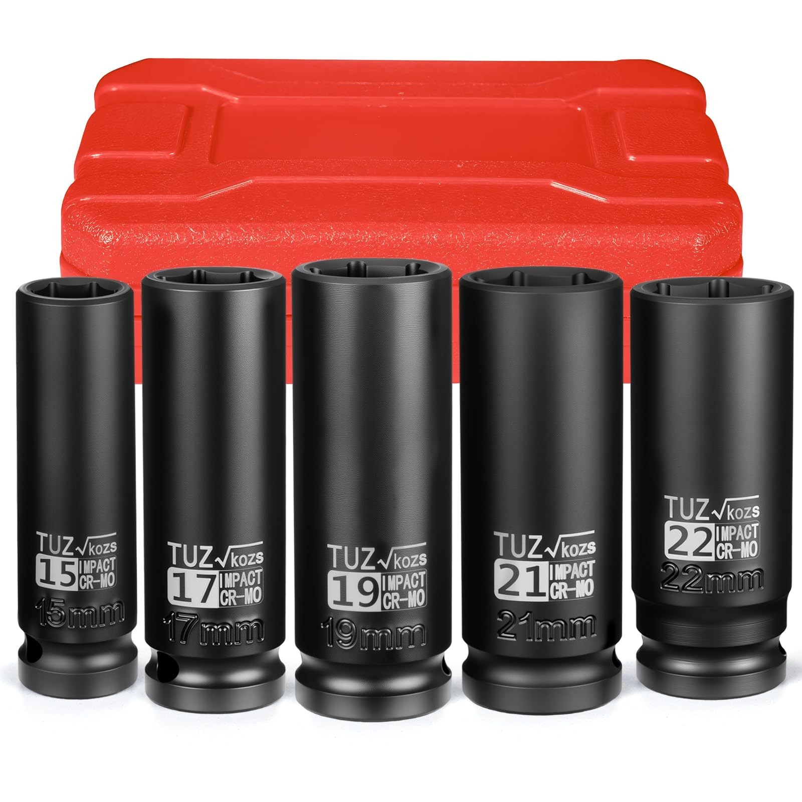 5-Piece 1/2″ Drive Deep Impact Socket Set – Metric 15mm 17mm 19mm 21mm 22mm, Cr-