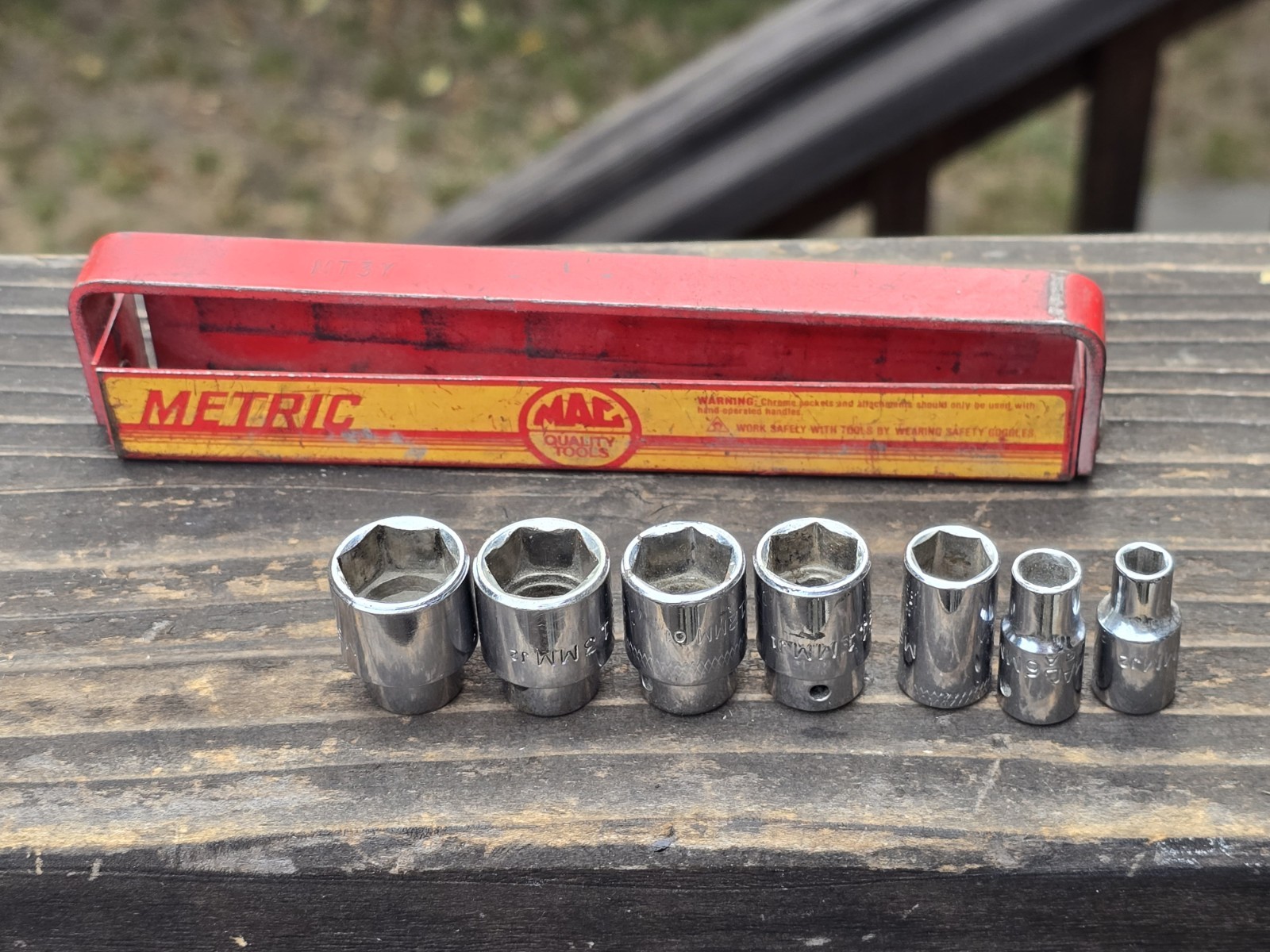 Vintage Mac Tools MT3Y 1/4″ Drive Shallow Metric 5mm-14mm 6 Point 7 Pc Set