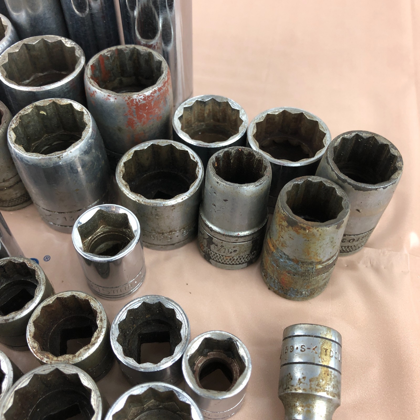45 Pcs. SK Socket LOT 1/4″ 3/8″ 1/2″ Drive Shallow Deep SAE Metric Chrome USA