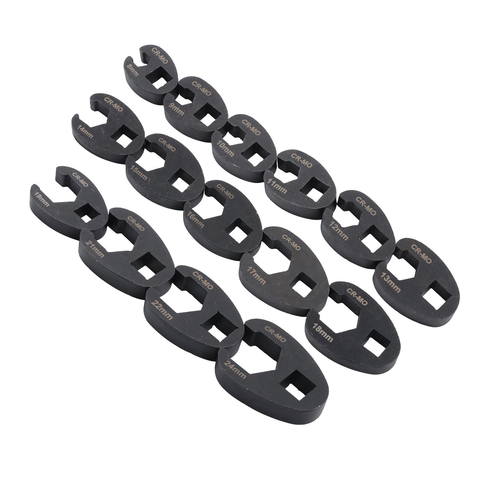 For 8 to 24 mm Nuts 3/8″ and 1/2″ 15Pcs Crowfoot Flare Nut Wrench Set Metric