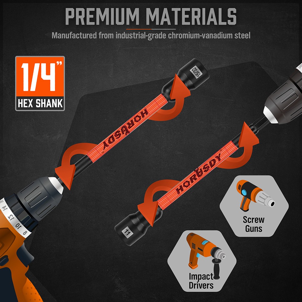 18PC Extra Long Magnetic Nut Driver Set Impact Dril 1/4″ Quick-Change Hex Shank