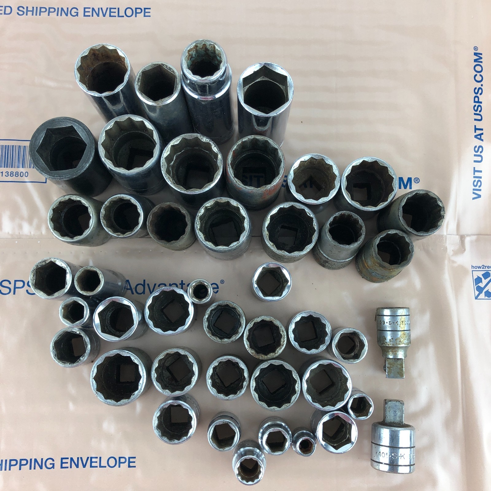 45 Pcs. SK Socket LOT 1/4″ 3/8″ 1/2″ Drive Shallow Deep SAE Metric Chrome USA