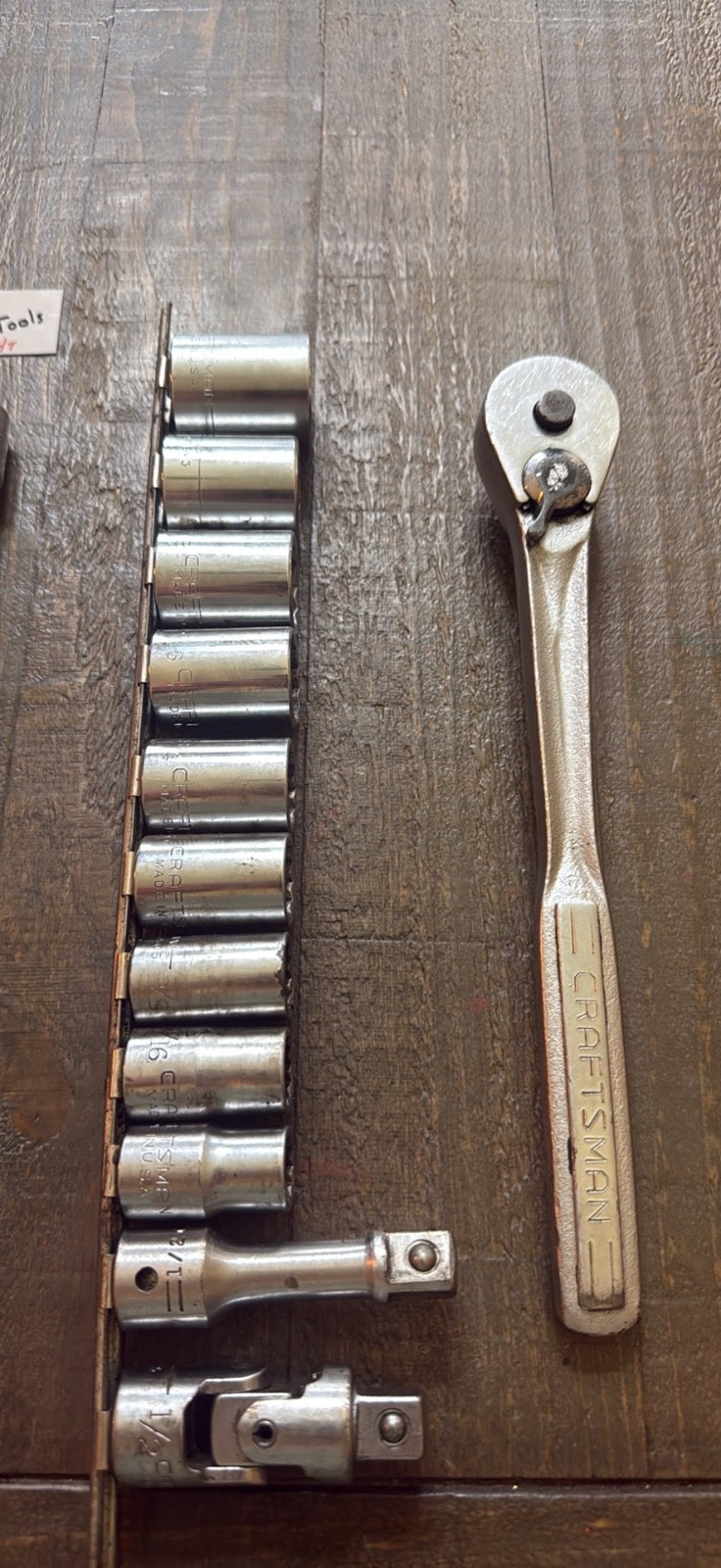 Craftsman 1/2” drive set ratchet, socket set, extensions, and swivel some are -v