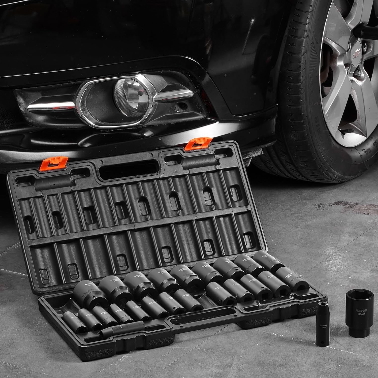 Impact Socket Set 1/2 Inches 26 Piece Deep Sockets, 6-Point, Rugged Construct…