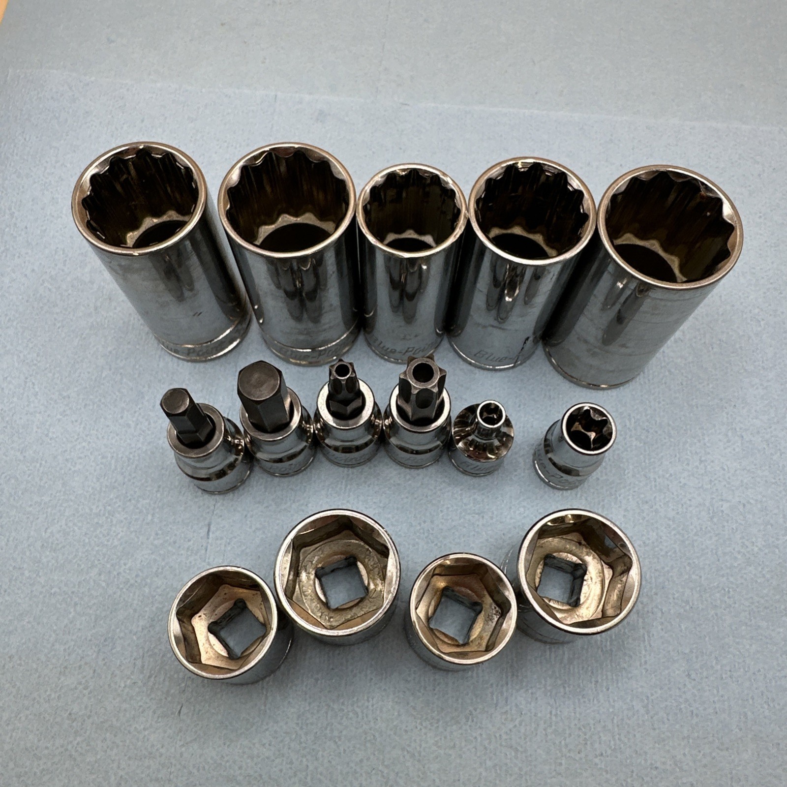 15 Pc Blue Point Sockets Lot In Decent Shape Mixed Sizes All 3/8” Drive
