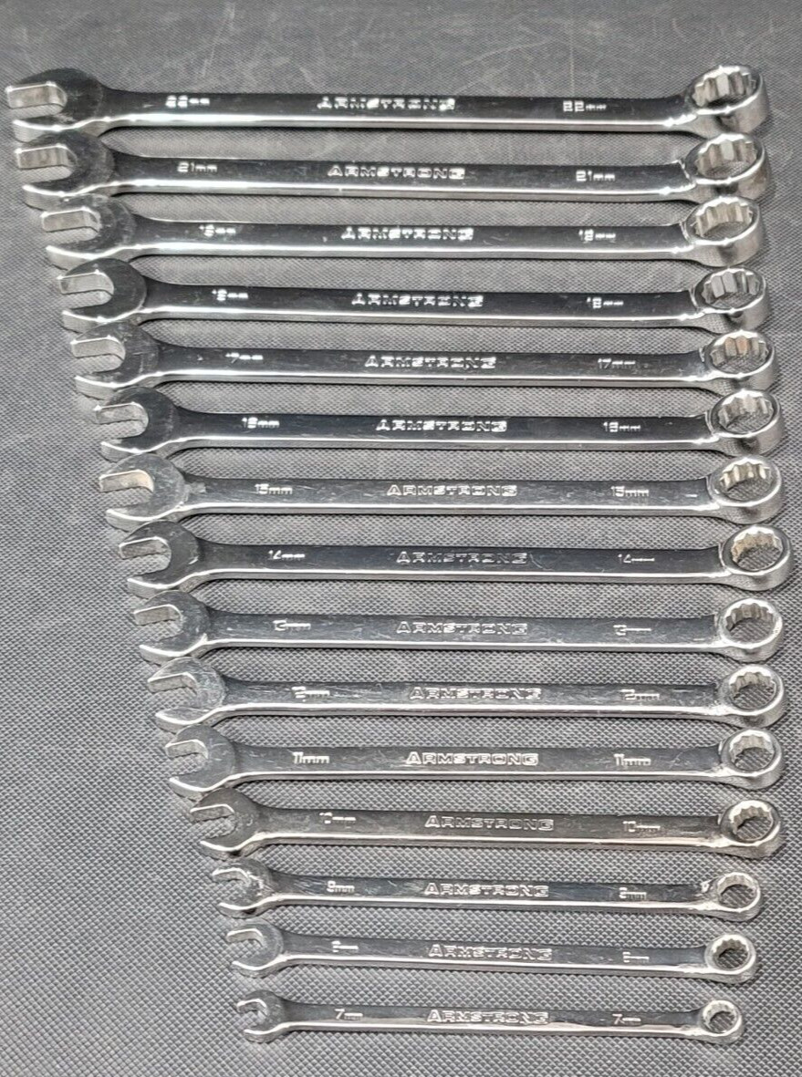 Armstrong Tools 15 pc 12 point Metric Combo Wrench Set 7-19mm & 21-22mm GMTK 52