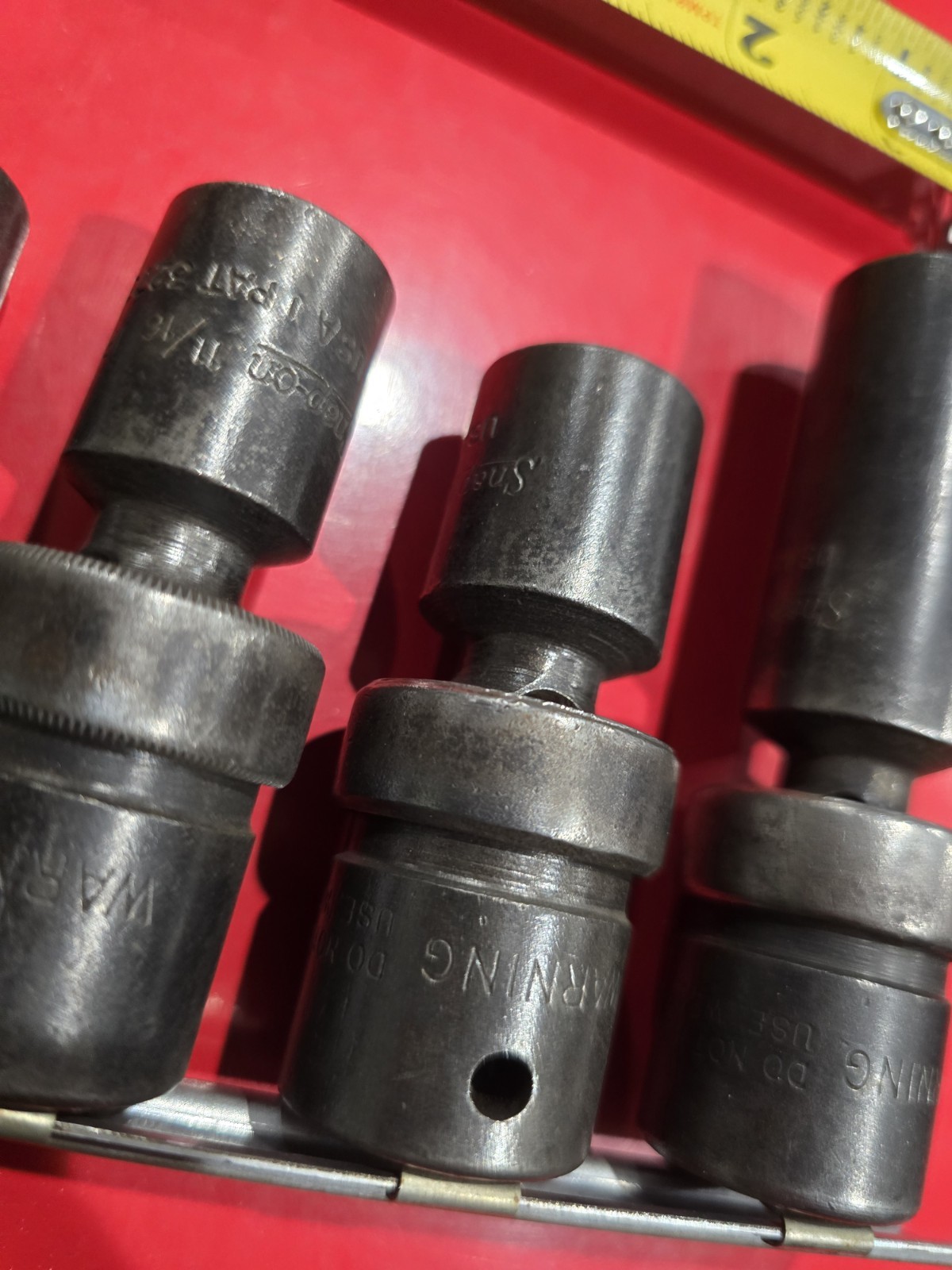 SNAP ON 1/2 DRIVE UNIVERSAL SWIVEL IMPACTS IN SAE. 4 PIECE SET WITH BONUS DEEP