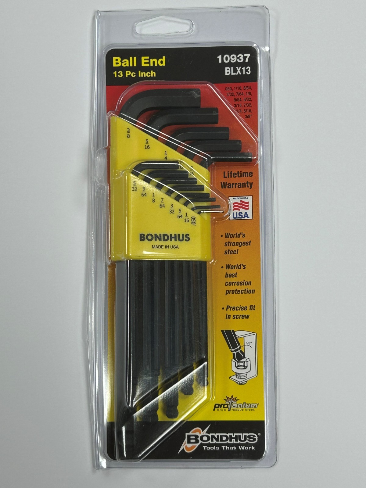 Bondhus BLX13XL 13 Piece Extra Long Ball Ended Hexagon Key Set .050″ – 3/8″ AF
