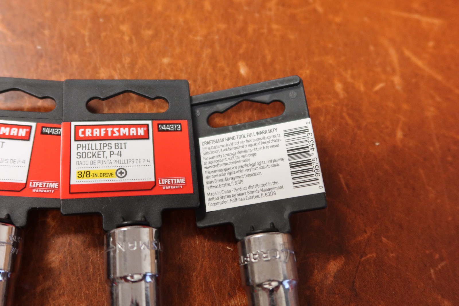 3-count Craftsman P-4 Phillips Bit Socket – 3/8″ Drive – # 44373