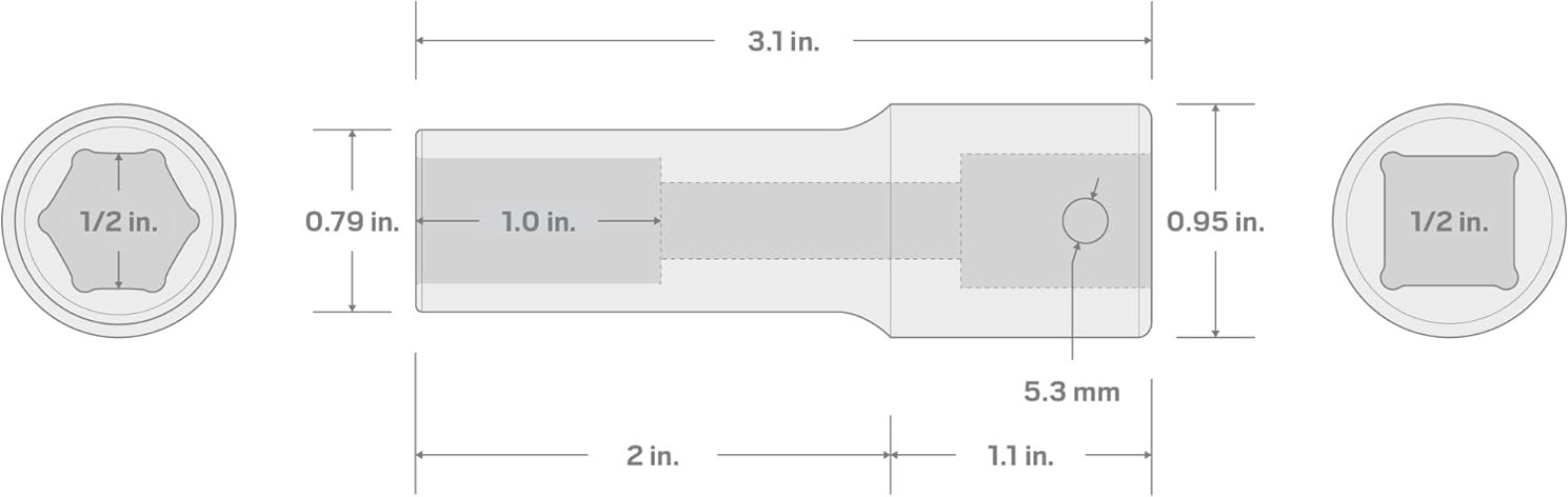 1/2 Inch Deep 6-Point Impact Socket – Durable Alloy Steel with Manganese Finish