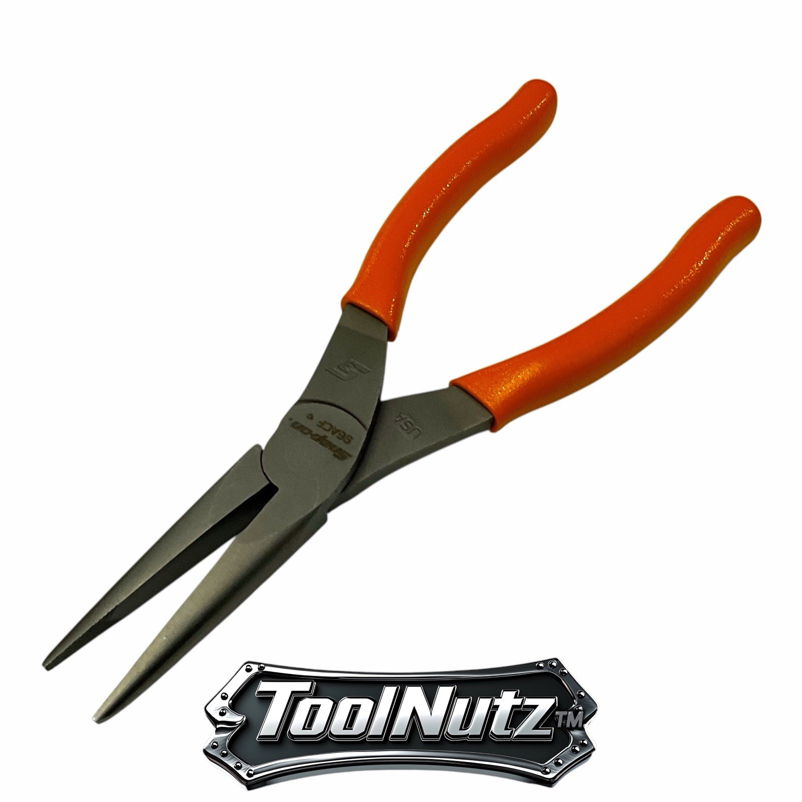 Snap-on Tools NEW 96ACFO 8in ORANGE Soft Grip Rounded Jaw Needle Nose Pliers USA