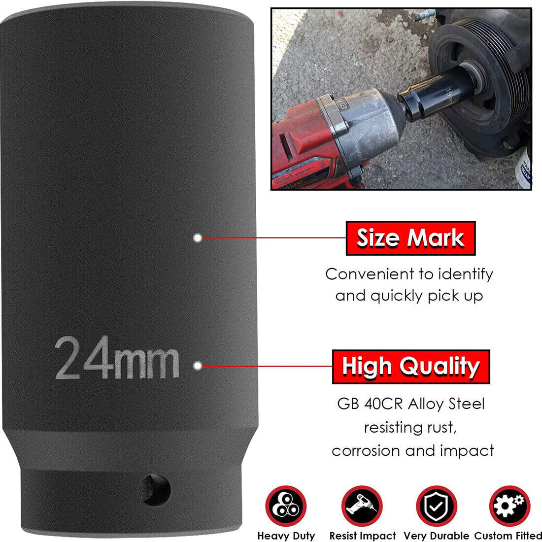 24mm Harmonic Balancer Socket for GM LS Engine Bolt Standard Impact Socket 77070