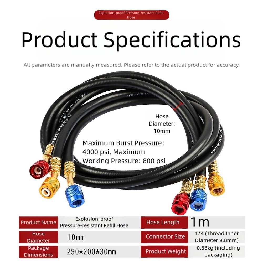 Car AC High Pressure Coolant Charging Hose Compatible with R22 R134a 1 5M 1M