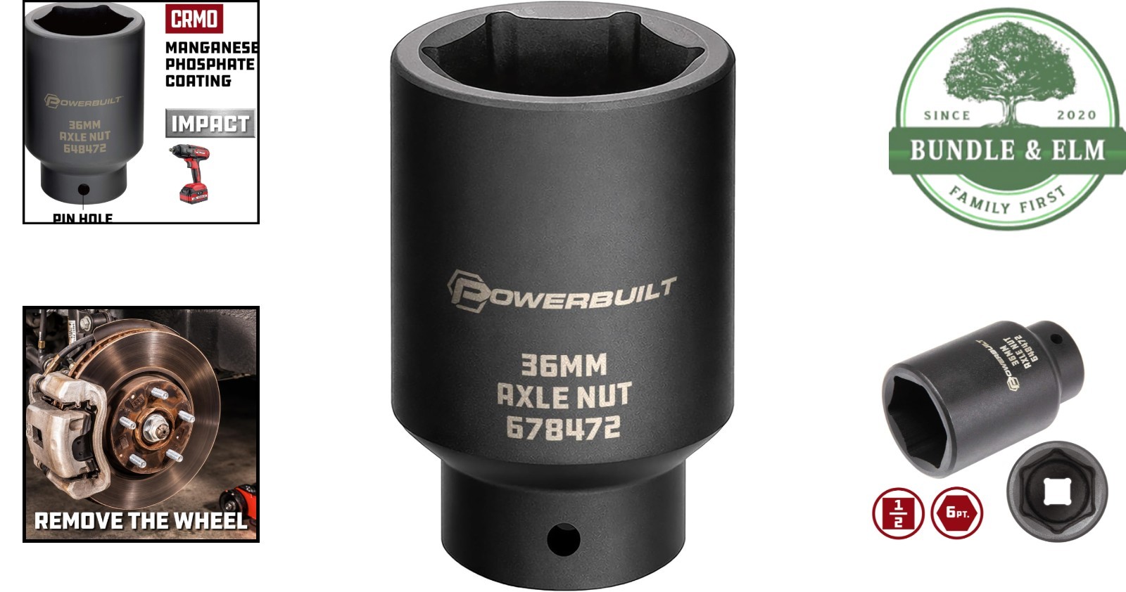 36mm 6-Point Drive Socket for Axle Nut Removal Compatible with Impact Tools